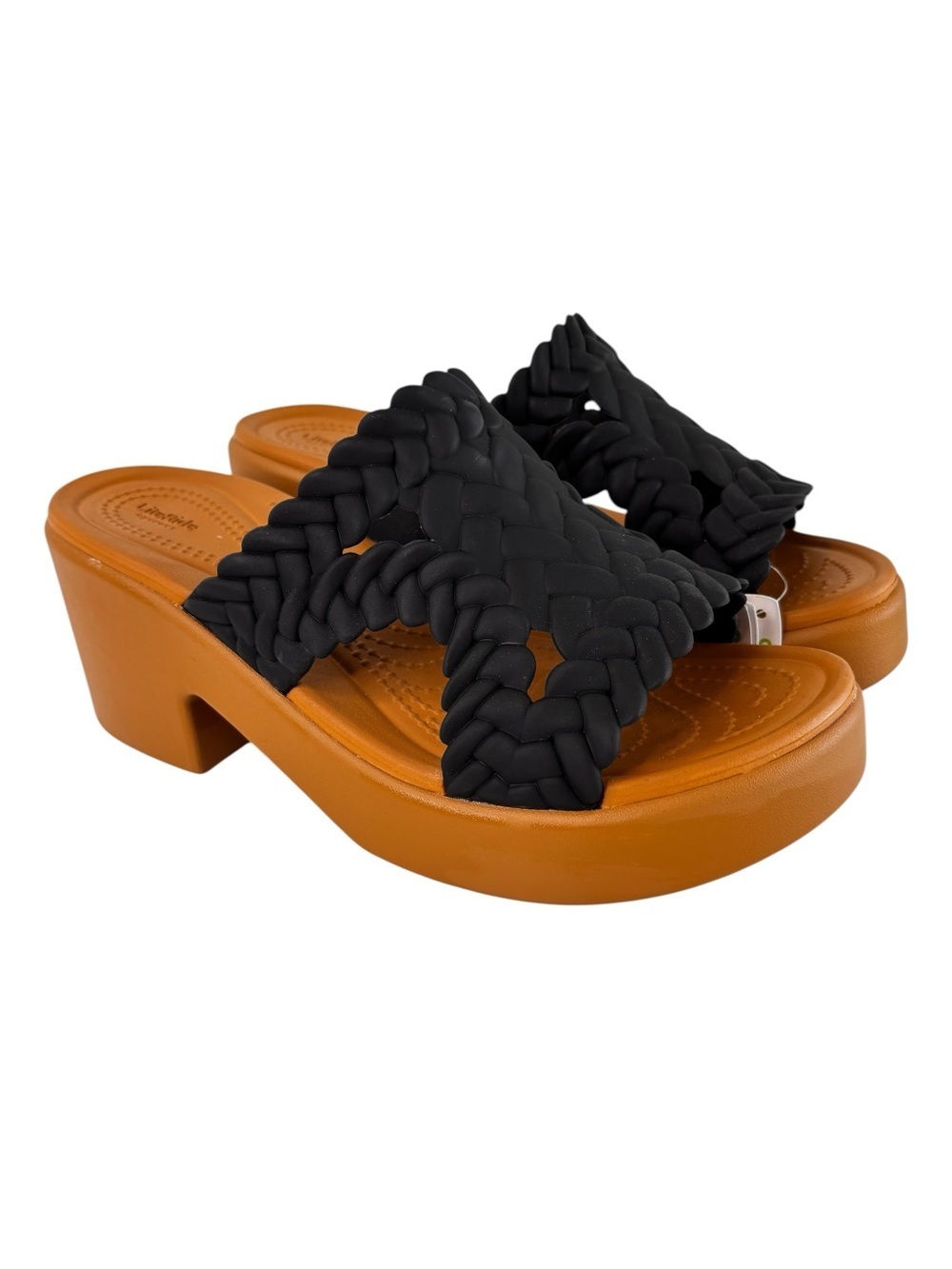 Crocs Women BROOKLYN WOVEN SLIDE HEEL Black Sandals Size 9 Chunky Platform NEW!